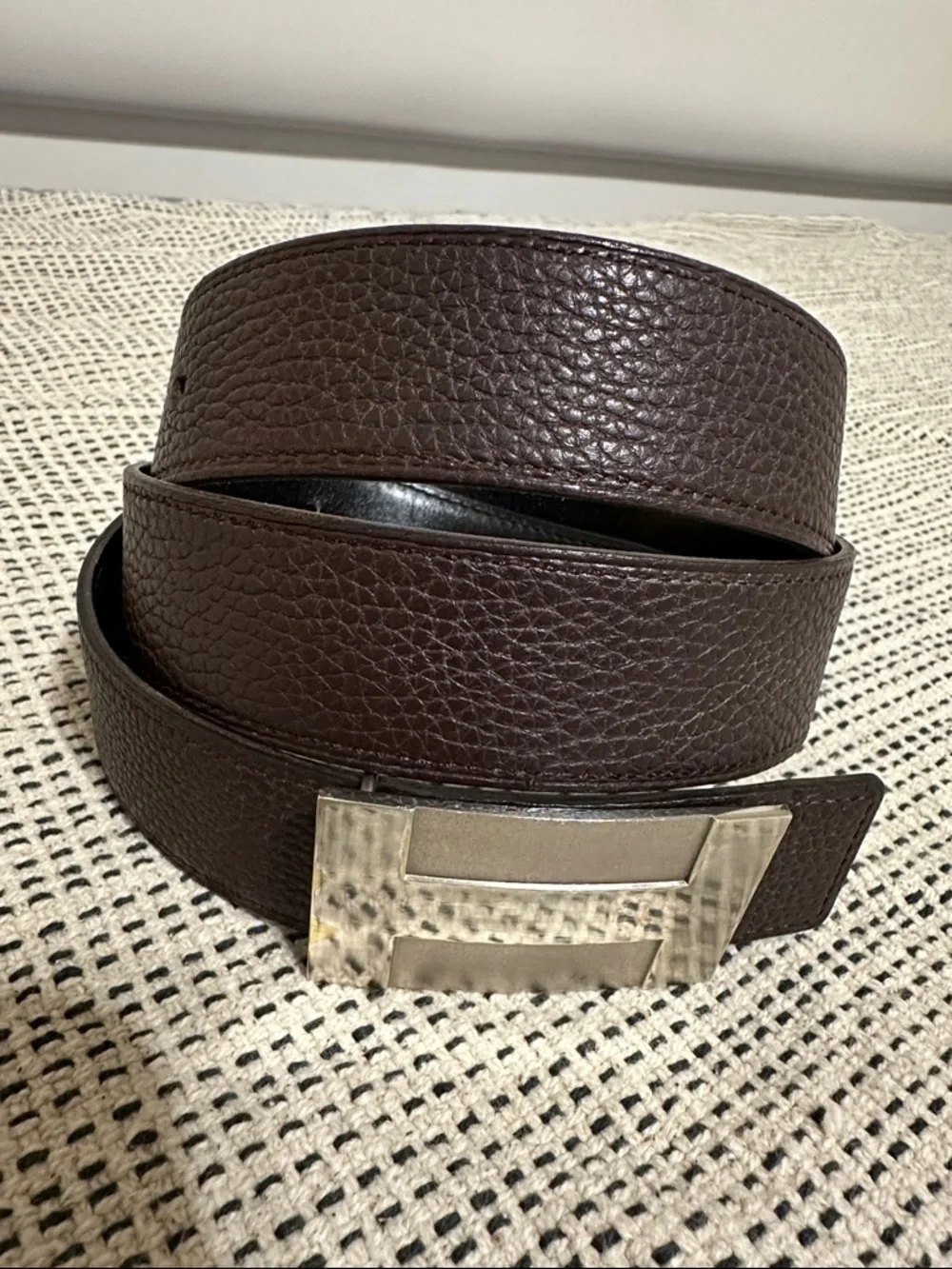 Hermes Brown Leather Belt with Silver H-Style Buckle